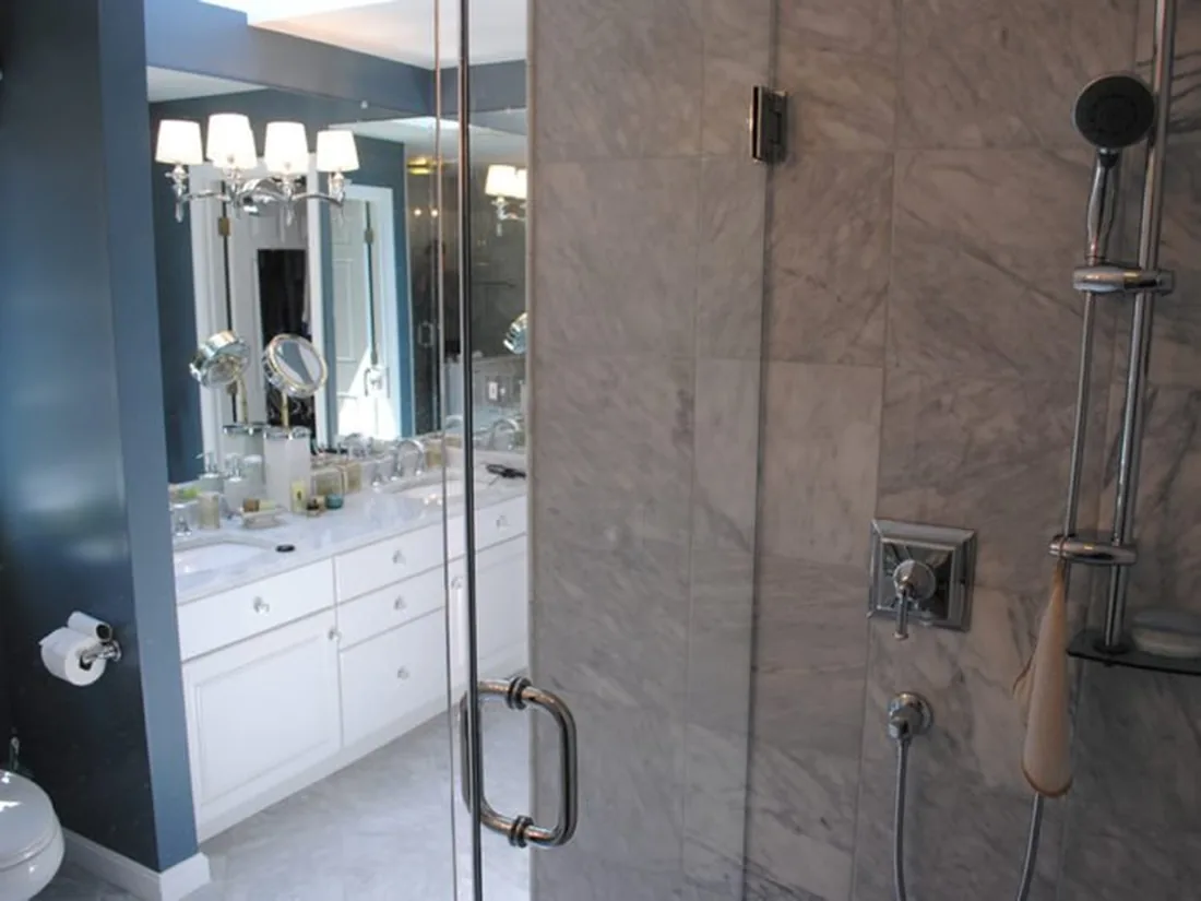 Master bathroom suite remodel with tile, fixtures and calm detailing